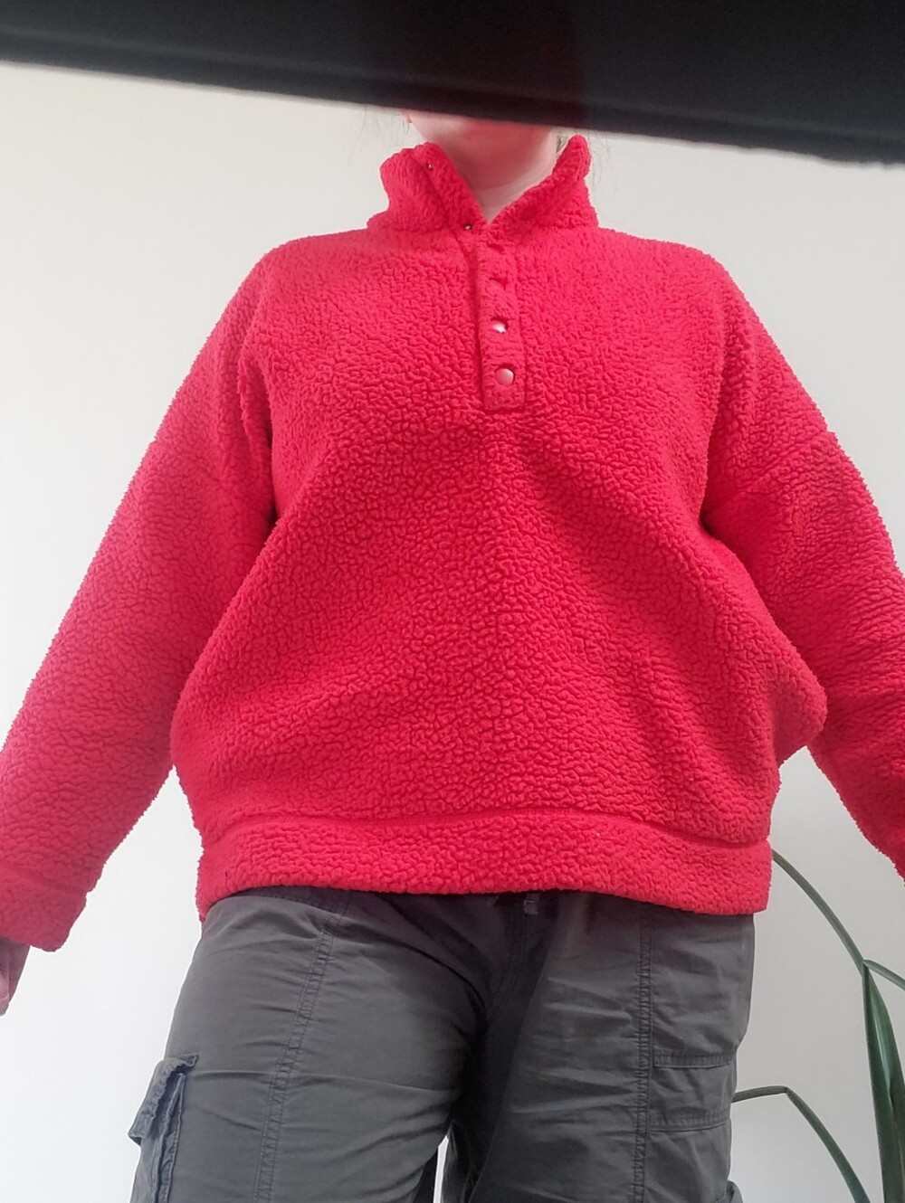 Aerie red fleece quarter button sweatshirt